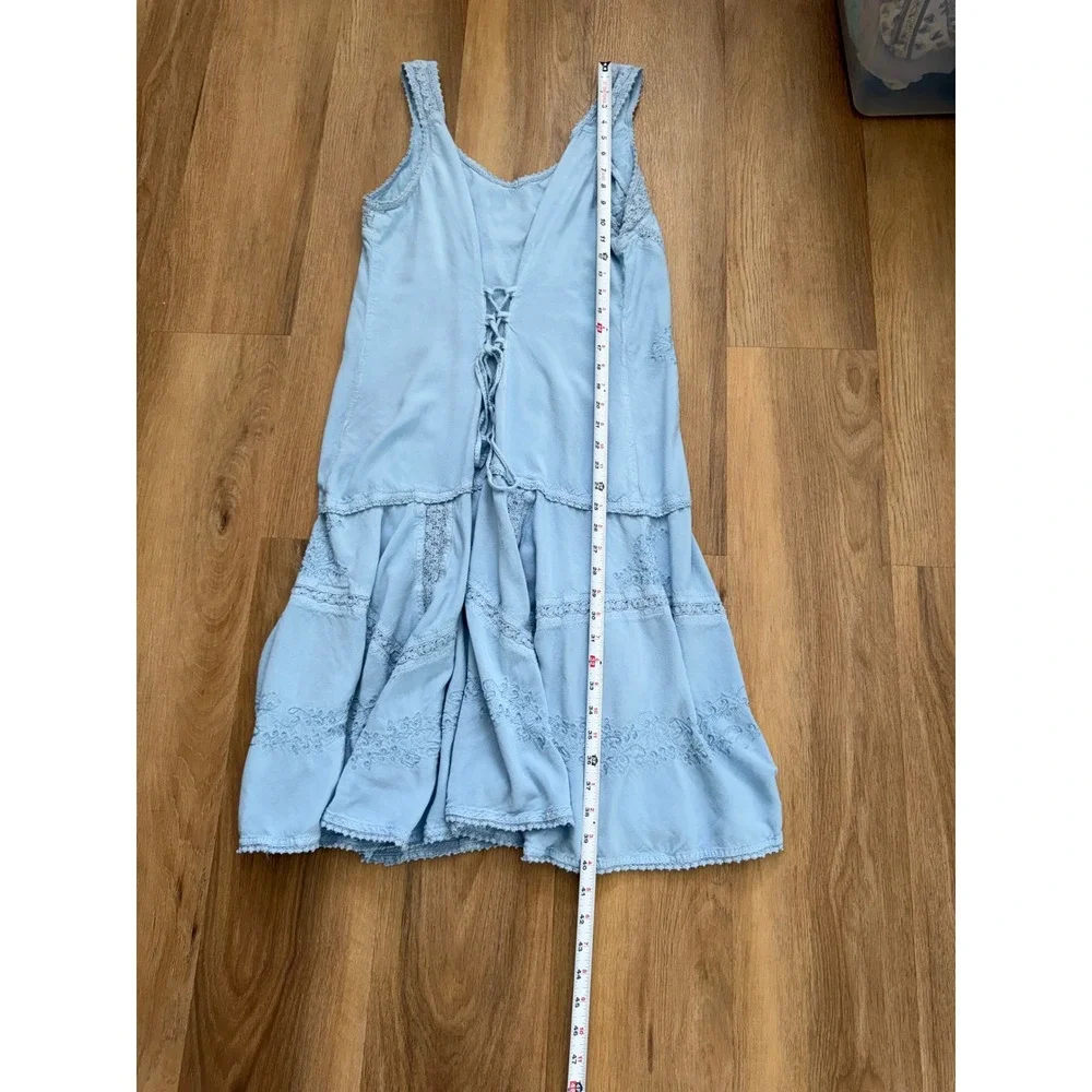 HolyClothing Light Blue Embroidered Lace Up Renaissance Fair Midi Dress XL/1X